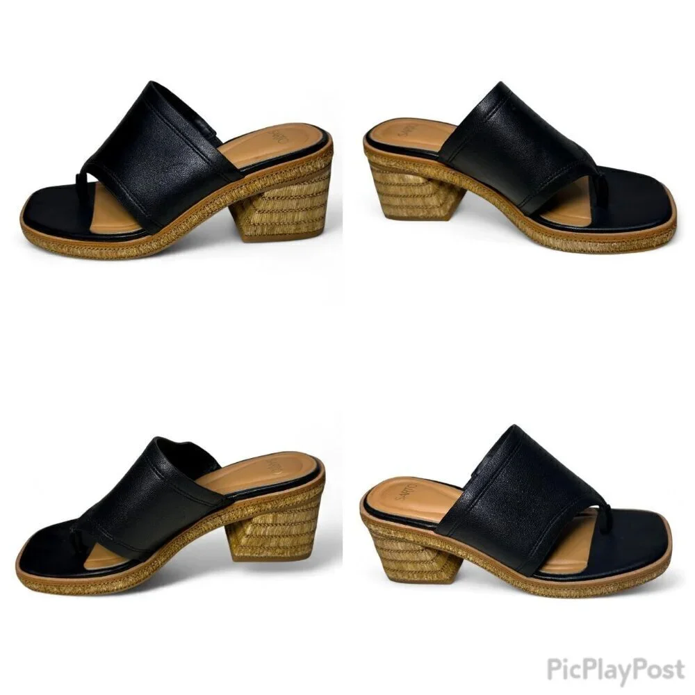 SARTO Ferrara Espadrille Platform Block Heel Sandal, Black, Sz 7.5, NWOB